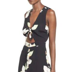 Leith Small Floral Tie Front Flowy Midi Dress